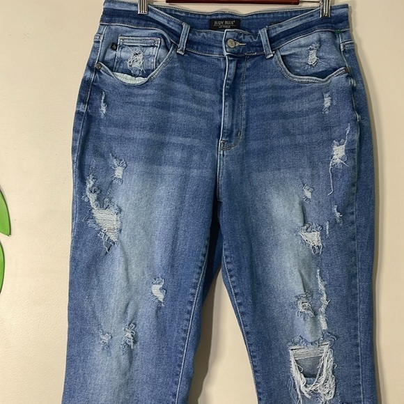 Judy Blue Harley Straight Leg Distressed Hem High Rise Jeans Sz. 14W - Picture 5 of 12